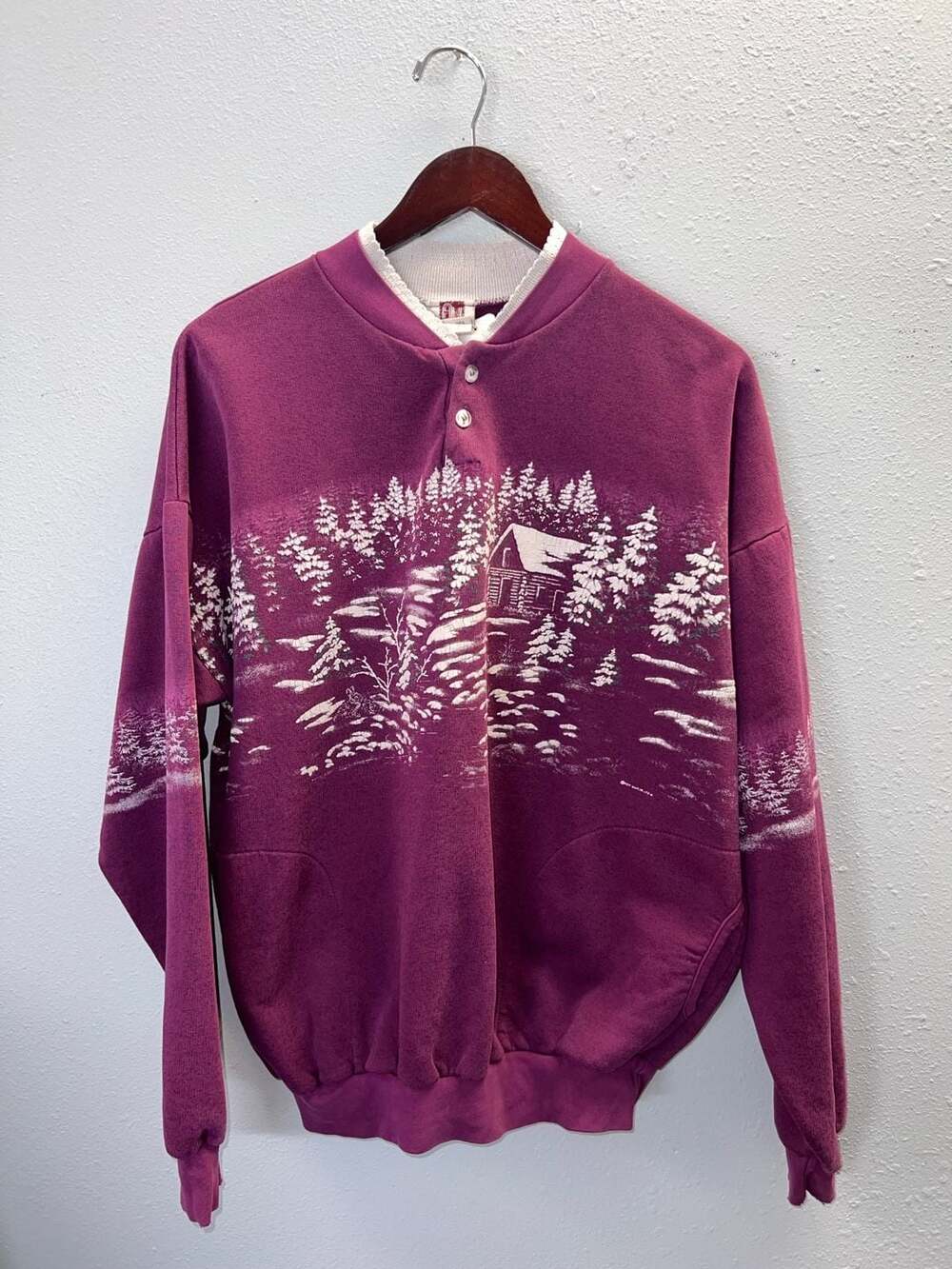 Vintage 90s Art Unlimited Sportswear Winter Cabin Sweatshirt XL Henley 0508